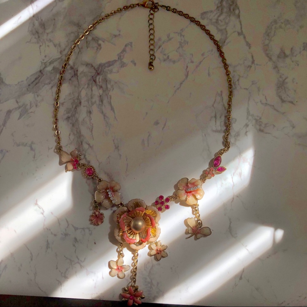 💗floral pink gold necklace
